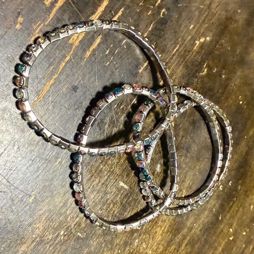 Silver-Tone Multicolor Crystal Stretch Bangle Set